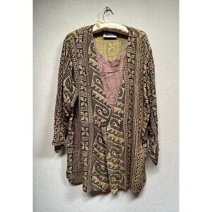 Simatadela by Simone Vary Lioni Womens Abstract Blazer Mustard Lagenlook Boho
